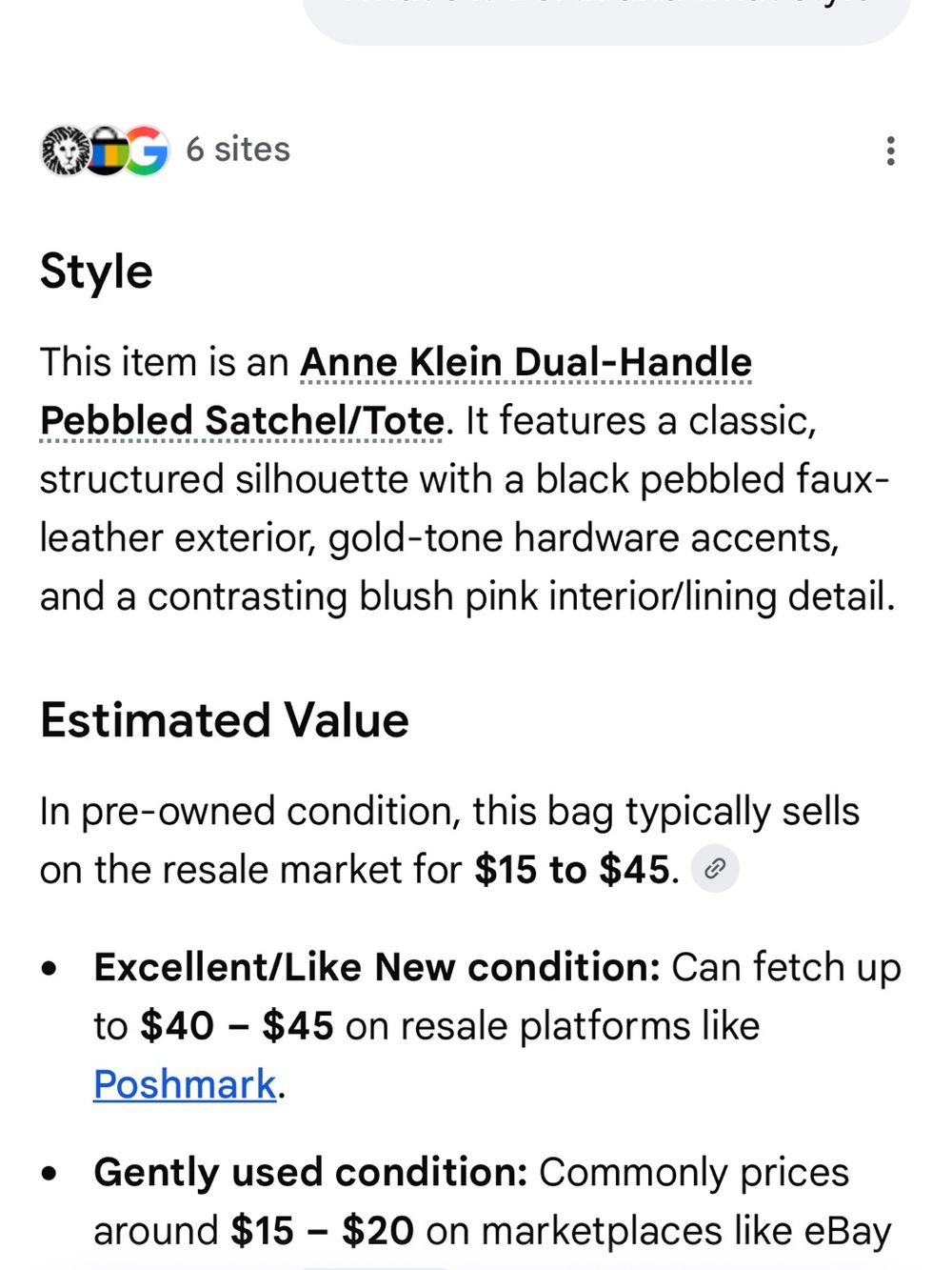 Anne Klein Black Pebbled Leather Shoulder Tote with Gold Accents - Picture 7 of 7